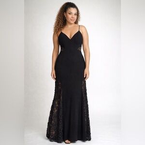 Formal Black Floral Lace Cut Out Evening Gown